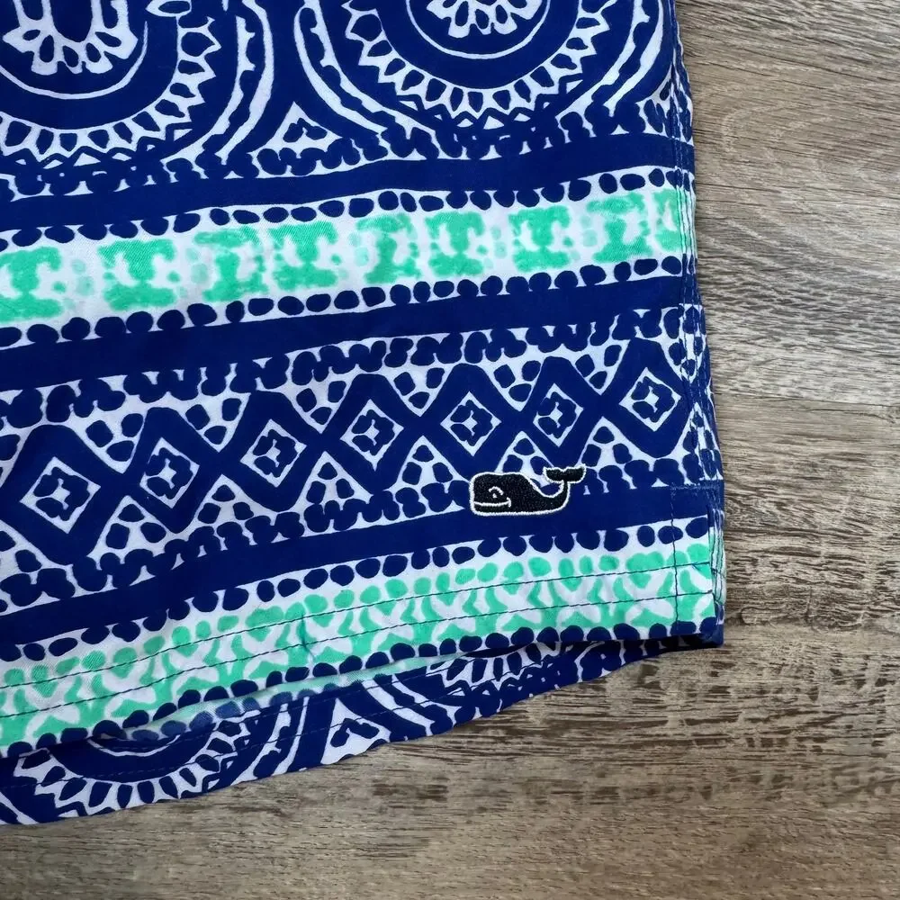 Vineyard Vines Swim Shorts Blue Green Paisley Print Drawstring Preppy XXL